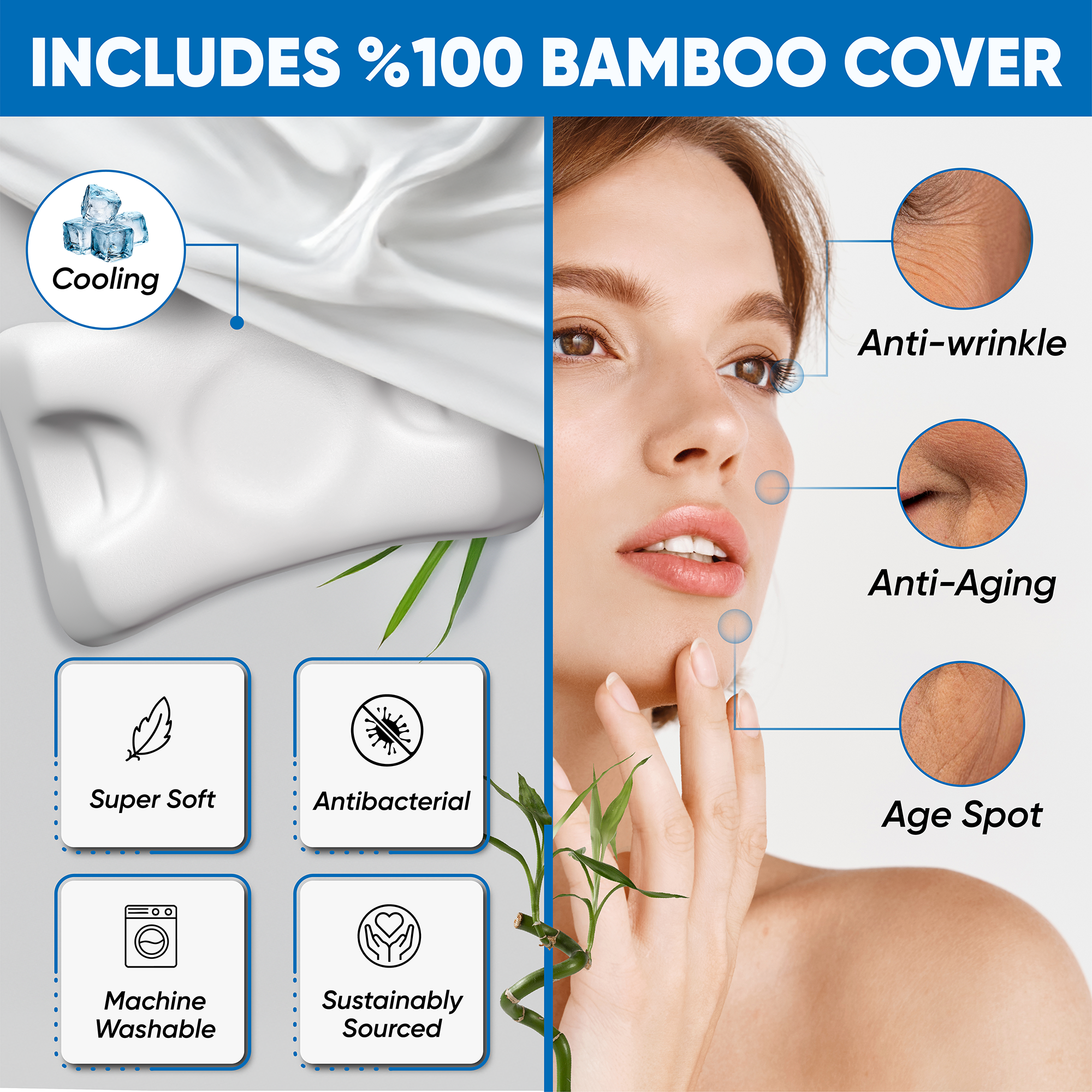 SleepSleek™ Beauty Pillow with Bamboo+ Pillowcase on